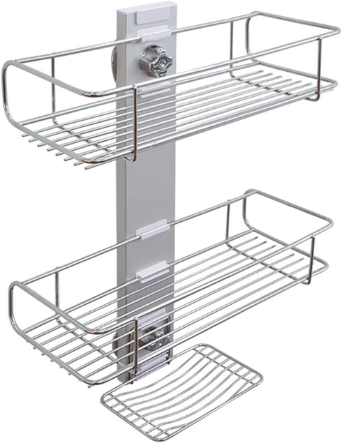 BATHBEYOND Shower Caddy Suction Cup Tier Shower Shelf - Adjustable Shower Caddy 400 Stainless Steel No-Drilling and Extra Adhesive Sticker for Mor...