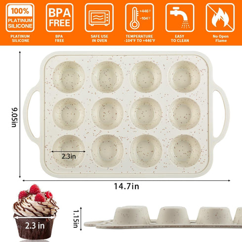 CAKETIME Silicone Muffin Pan, Metal Reinforced Frame Silicone Mini Cupcake Pan Easy to Handle Small 12 Cups Nonstick Muffin Tin for Baking...