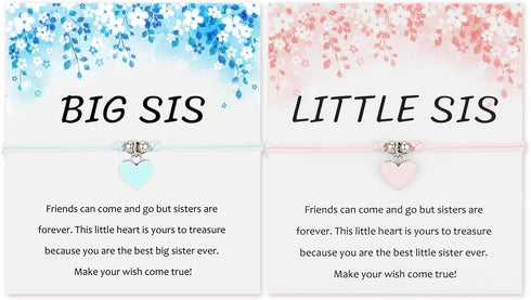 Big Sister Bracelet Little Sister Bracelet set 2, Big Sister Gift, Big Sister Gifts for Sisters from Little Girls, Pink Lake Blue Wax Thread Woven...
