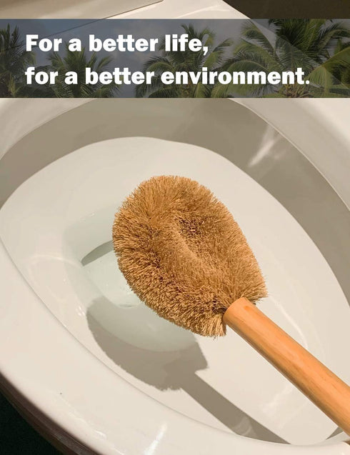 Updated Modern Version Toilet Bowl Brush, Natural Coconut Fiber Brush Head and Beechwood Handle for Bathroom Toilet - Sturdy, Deep Cleaning, Eco-F...