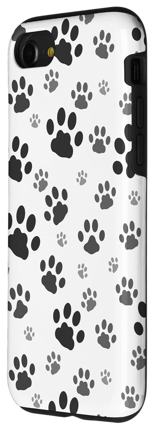 iPhone SE (2020) / 7 / 8 Cute Dog Paw Pattern Gift Case Puppy Lover Black White Print Case...