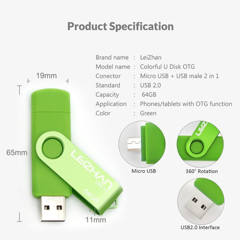 LEIZHAN Micro USB Flash Drive OTG Pen Drive 32GB Thumb Drive Gift Suitable for Samsung Galaxy S7,S7Edge,S6,S6 Edge (Green)...