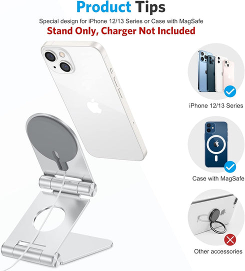 Stand for MagSafe Charger, OMOTON Foldable Phone Stand Holder for MagSafe Accessories, Not Include Charger or Cable, Compatible with iPhone 15/14/...