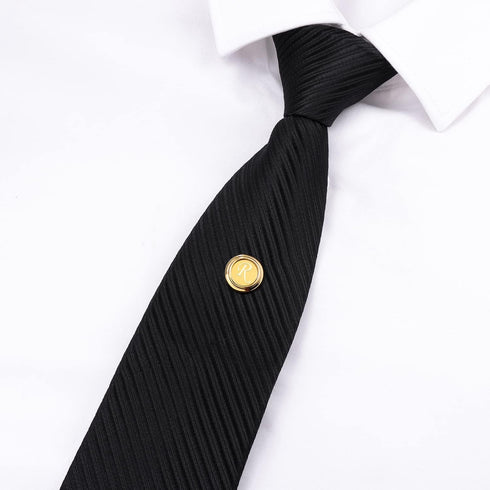 HAWSON Mens Tie Tacks for Men with Chain Round Gold Tie Pins Wedding Business Birthday Anniversary Initials A-Z Tie Clip Gifts...