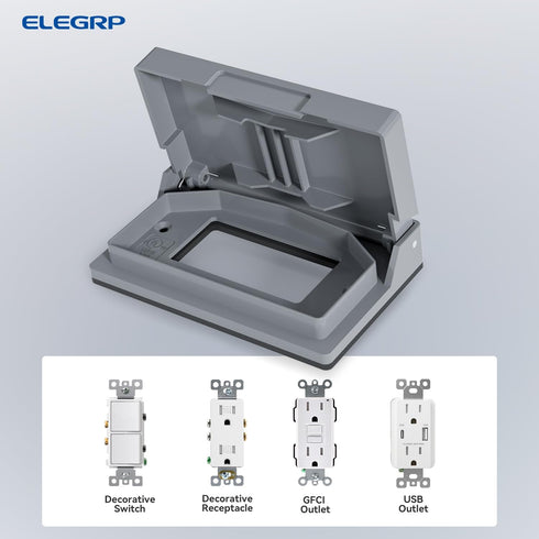 ELEGRP Horizontal Outdoor Cover for Decotative Receptacles, Weatherproof Wall Plate, Outdoor Electrical Outlet Cover, Standard Size 1-Gang 4.77” x...