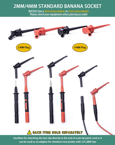 Mini Grabber Test Clip with 2MM Banana Jack, 2 PCS Multimeter Test Lead Hooks Clips Push on Test Probe Electronic Testing IC Grabber...