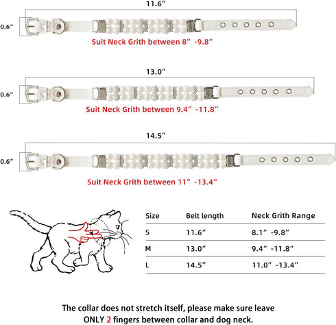 KUDES Dog Cat Pearl Collars with Crystal Rhinestone Diamond Décor, Adjustable Cute Fashion Pet PU Leather Collars Necklace for Small Dog Pets Wedd...