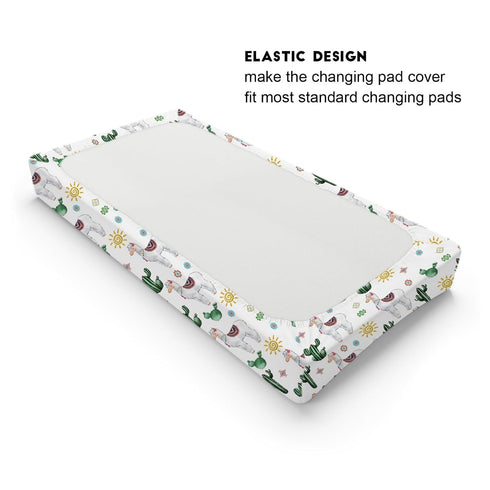 Cute Llama Changing Pad Cover Funny Llama Cactus Leaves Sun Diaper Change Table Sheets for Boys Girls Desert Animal Soft Breathable Stretch Fitted...