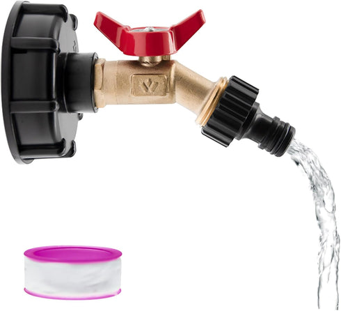 IBC Tote Adapter IBC Tote Fittings 275-330 Gallon Water Tank Adapter 2" Coarse Thread IBC Tote Valve & Lead-Free Brass Hose Faucet Valve and Garde...