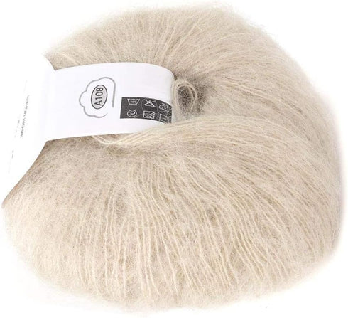 Wool Yarn for Knitting Soft Mohair Knit Long Wool Yarn DIY Scarf Crochet Thread Supplies (with a Crochet)(Beige)......