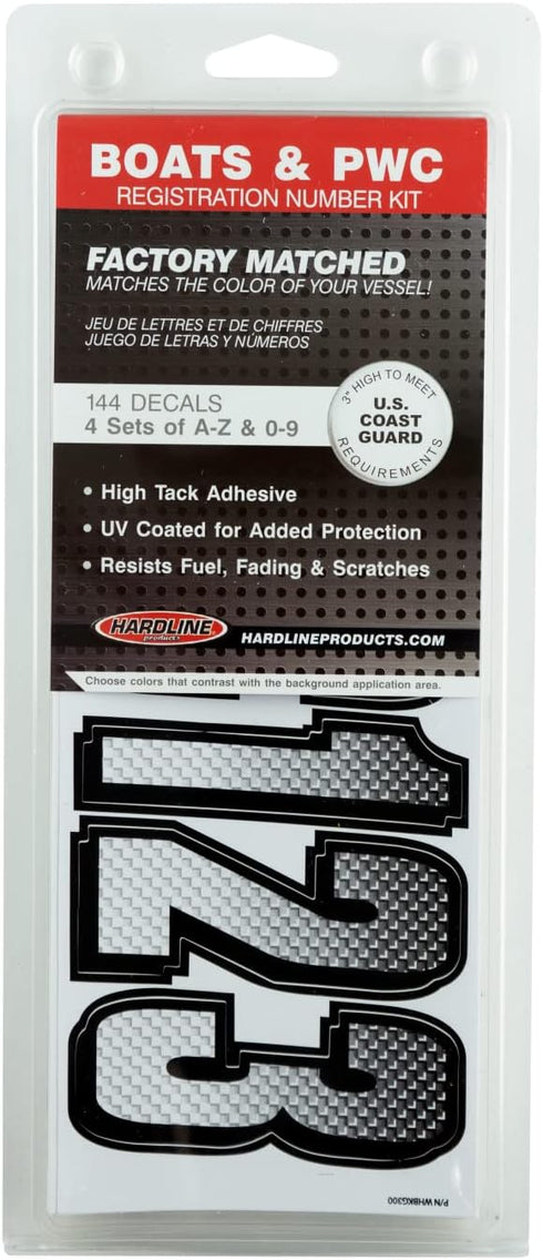Hardline Products Series 300 Factory Matched 3-Inch Boat & PWC Registration Number Kit, White/Black - WHBKG300...