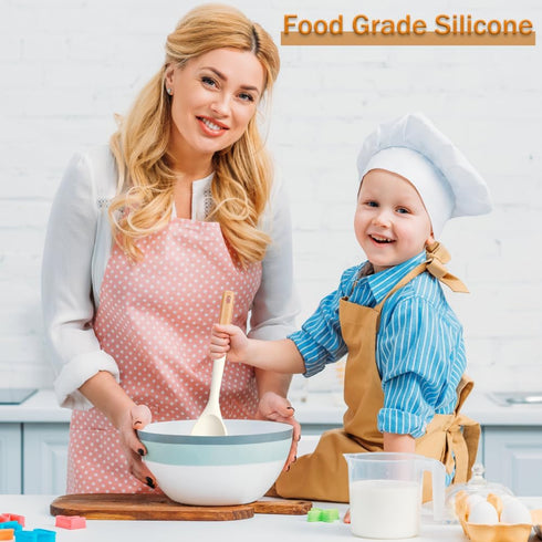 Large Silicone Cooking Spoons, Nonstick Solid Wooden Handle Kitchen Spoons, Heat Resistant Silicone Rubber Spoonula for Cooking, Serving, Basting,...