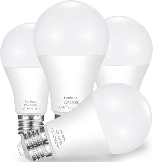 100W Equivalent Light Bulb, 12W E26 LED Bulbs, Non-Dimmable, Daylight White 6500K 4-Pack...