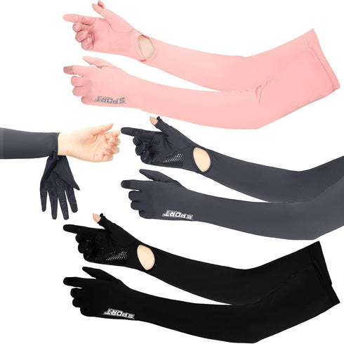 3 Pairs UV Long Sun Gloves Women's Touchscreen Arm Sun Driving Gloves Non Slip Full Finger Protective Gloves UPF 50+ for Outdoor Sports Cycling...