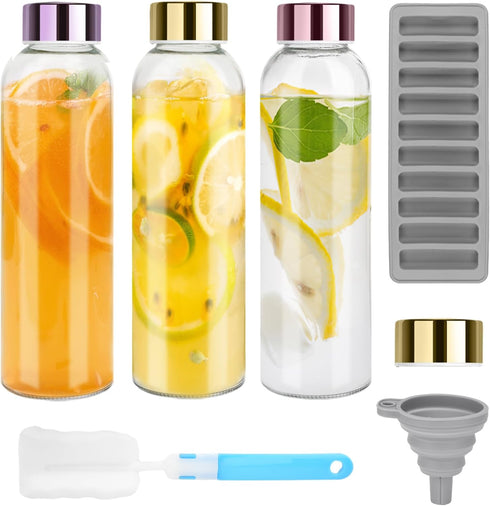 Glass Juice Bottles with Lids for Juicing 24 oz, Reusable Clear Glass Water Bottles with Stainless Steel Airtight Cap for Refrigerator, 100% Leak ...