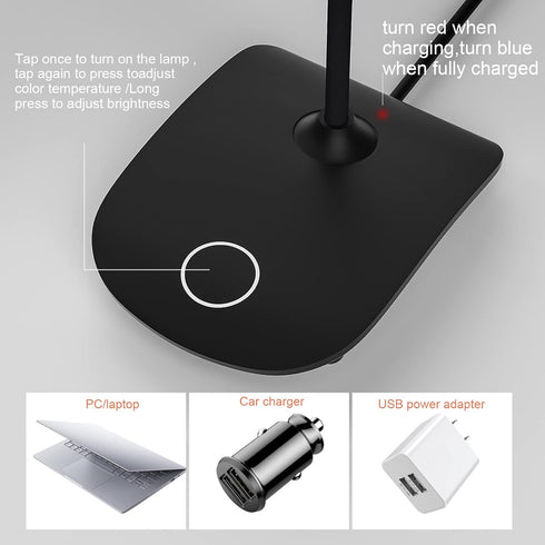 DEEPLITE Battery Operated Desk Lamp, LED Desk Light 3 Lighting Modes Stepless Dimming, Table Lamp 5W Touch Control Eye Caring, Flexible Gooseneck,...