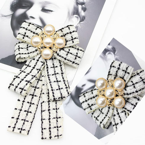 Pearl Bowknot Pre-Tied Brooch Elegant Ribbon Neck Tie Pin for Women Ladies Girls Student Brooches Suit Shirt Pins Fashion Collar Clothing Accessor...