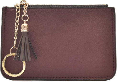 Coin Purse Change Wallet Pouch Leather Card Holder with Key Chain Tassel Zip(Burgundy)...