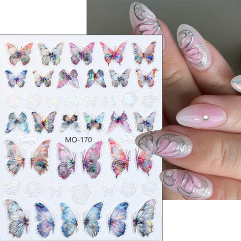 5D Aurora Butterfly Nail Stickers for Women Cartoon Butterfly Nail Art Stickers for Nail Designs Embossed Butterfly Stickers for Nails Design Rose...