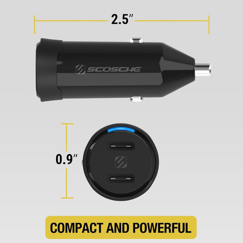 Scosche CPDCC40M PowerVolt 40W Certified Dual Port USB-C Car Charger, Flush Cigarette Lighter Adapter, Fast Charging Car Plug for 12V Power Outlet...