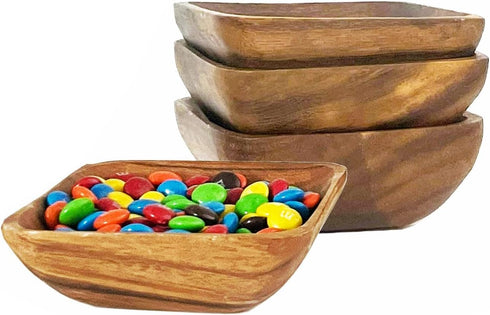 Woodard & Charles Acacia Wood 4" Individual Square Serving Bowl for Appetizers, Nuts, Candy, Rice, Fruit, Olives, Condiments, Hummus and More, Set...