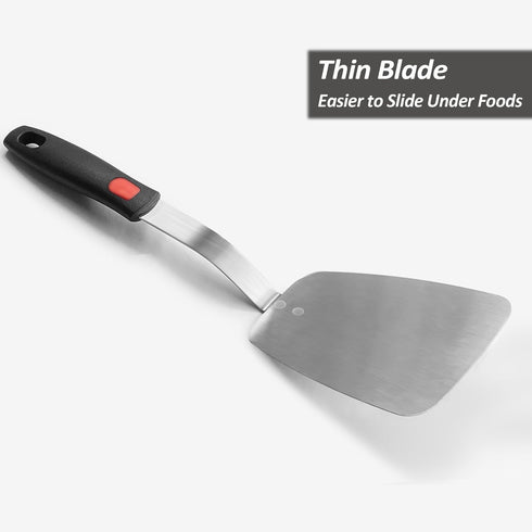Stainless Steel Flexible Spatula Solid Turner, XiaoZu Thin Metal Spatula for Cast Iron Skillet, Thin Blade and Heat Resistant Silicone Handle, Gre...