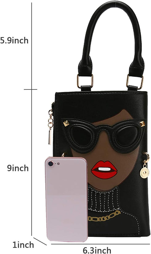 KUANG! Women Novelty Lady Face Shoulder Bags Funky PU Leather Top Handle Satchel Handbags Clutch Purse for Women...