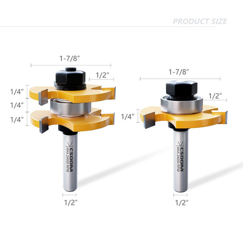 Tongue and Groove Router bit Set of 2 Pieces 1/2 Inch Shank Router Bit 3 Teeth Adjustable T Shape Wood Milling Cutter Woodworking Tool by CSOOM...