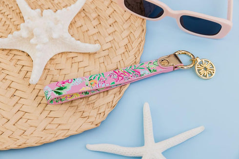Lilly Pulitzer Durable Leatherette Strap Key Chain, Cute Wristlet Keychain Accessory with Metal Ring, Via Amore Spritzer...