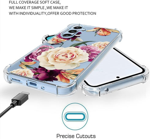 Osophter for Samsung Galaxy A54 5G Case: Girls Women Flower Floral with Screen Protector Shock-Absorption Flexible TPU Rubber Phone Cover for Sams...