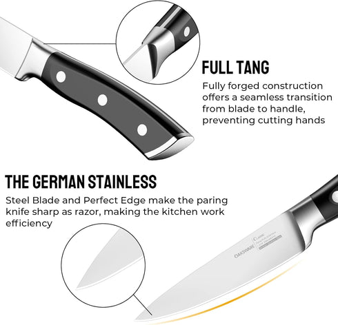 Paring Knife, 4 inch Small Kitchen Knife Ultra Sharp German Stainless Steel Fruit and Vegetable Cutting Chopping Knives - Full Tang Ergonomic Hand...