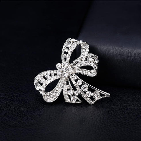 1 Piece Brooch Pin Bow Brooch Rhinestone Bow Brooches Bowknot Brooch Pin Vintage Fashion Jewelry Accessories, Silver...