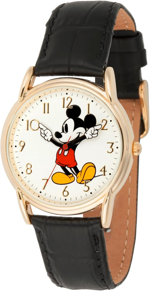Disney Mickey Mouse Adult Classic Cardiff Articulating Hands Analog Quartz Leather Strap Watch...