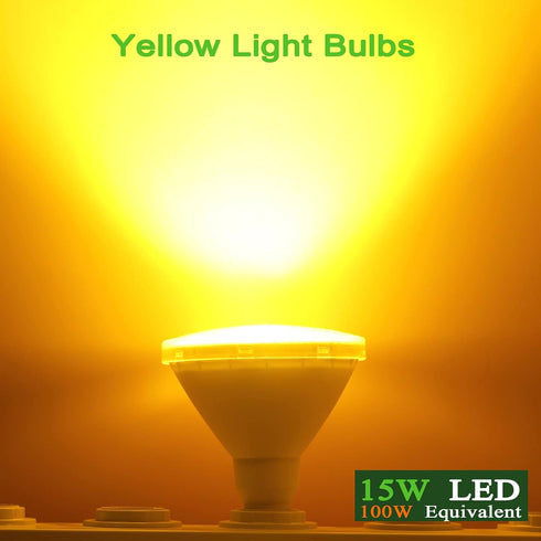 GREENIC Yellow LED Light Bulb, 2 Pack Par38 15W (100W Equivalent) 1300lm, E26 Medium Base Flood Light Bulb for Outdoor, Indoor, Porch, Patio, Yard...
