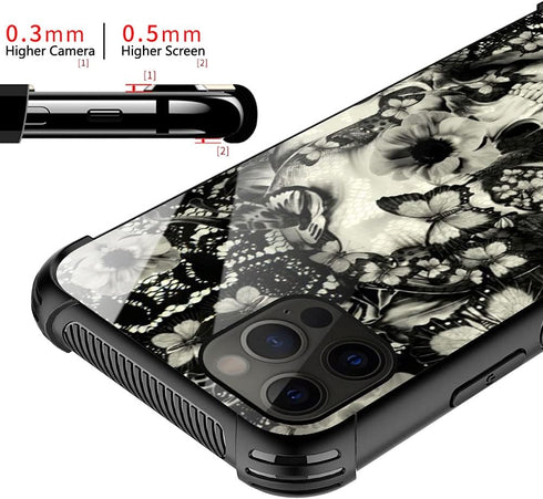 ZHEGAILIAN Case Compatible with iPhone 13 Pro Max Case,Victorian Gothic lace Skull Case,Tempered Glass Back+Soft Silicone TPU Shock Protective Cas...