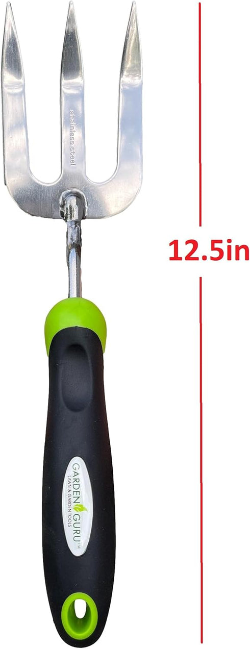 Garden Guru Stainless Steel Hand Weeder Fork Tool – Rust Resistant Stainless Steel – Ergonomic Handle – Great for Planting, Spreading Mulch, Weedi...