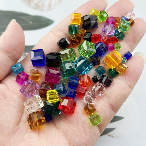 100pcs 8mm Crystal Glass Cube Beads Square Glass Beads Crystal Spacer Beads for Bracelets Necklace Earring DIY Jewelry Making Craft(Rose Red)...