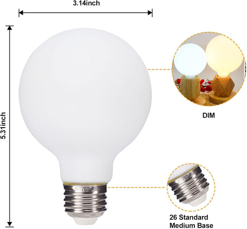 truestory G25(G80) Globe Light Bulb 6pack Inner White? Warm White 2700K CRI 90, 5W Equivalent to 50W, Dimmable 450LM E26 Base,Suitable for Any Occ...