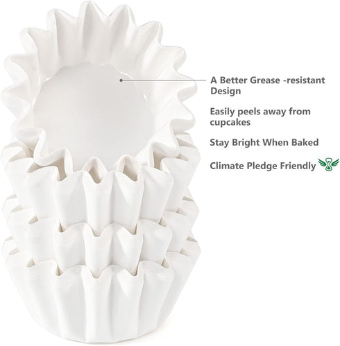 Caperci Heavy Duty White Mini Cupcake Liners 200 Counts - Grease-Resistant Paper Muffin Baking Cups, Odorless, No Muffin Pan Needed, Easily Peels ...