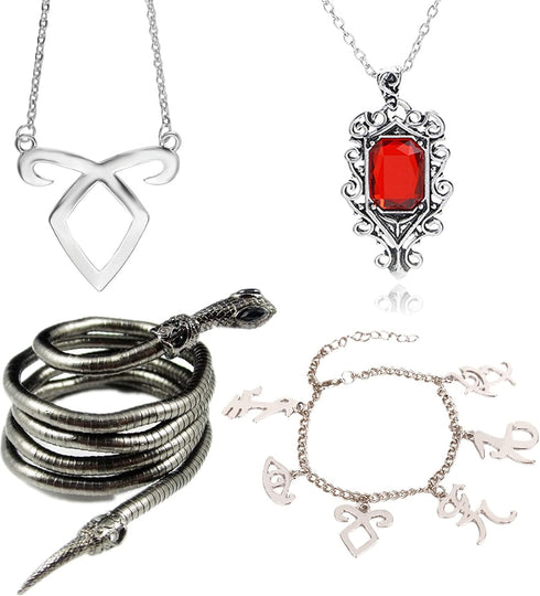 4 Pcs City of Bones Isabelle Lightwood's Electrum Whip Serpent Snake Bracelet Inspired Angelic Power Rune Symbols Bracelet and Necklace Set...