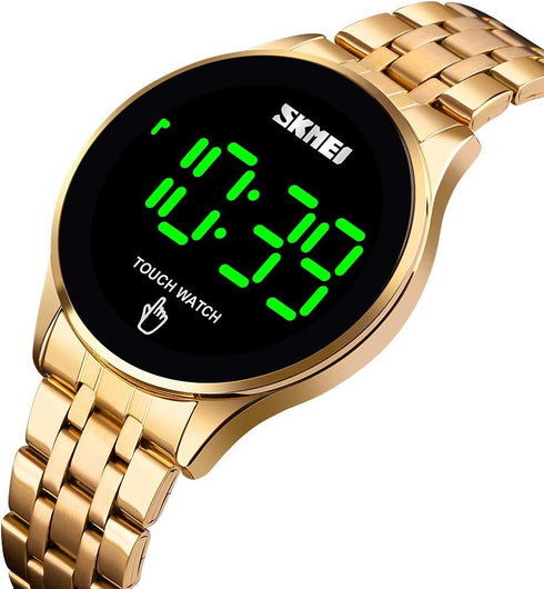 Touch Screen Digital LED Watch Green Highlight Backlight Stainless Steel WatchBand Waterproof Casual Sport Mens Womens Boys Watch...