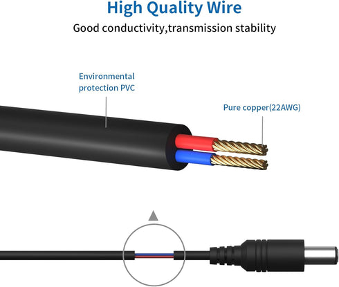 2 Pack 6FT DC Extension Cord, 5.5mm x 2.1mm Male to Female Power Cable for CCTV Security Surveillance IP Cameras, LED Lights Strip, Baby Monitor, ...
