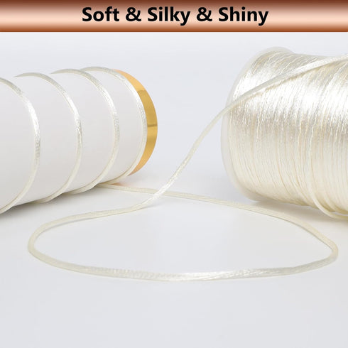 2 mm x 330 Feet Satin Nylon Cord, Silky Smooth Nylon String for Jewelry Making Bracelet Necklaces Beading Thread Rattail Macrame Kumihimo Chinese ...