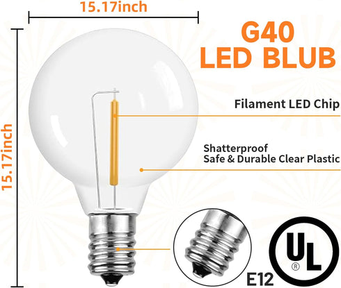 16 Pack G40 LED Replacement Light Bulbs, G40 Clear Globe Shatterproof Replacement Bulbs for Outdoor String Lights, Waterproof G40 Blubs for Garden...