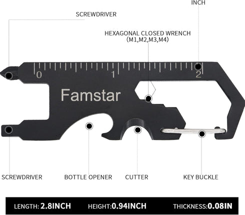 Keychain Multi-tool 3Pack Metal Pocket Tool for men Portable No rust multi-function tools Wrench for Screw,ruler and bottle opener,19 in 1 Total R...