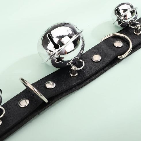 PU Leather Black Choker with Silver Bell Necklace for Women Girls Halloween Costume Punk Rave Accessory...