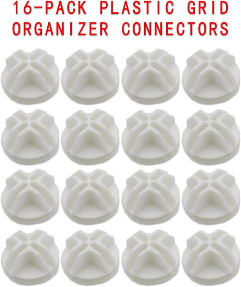 16-Pack Plastic Grid Organizer Connectors for Modular Closet Storage and Metal Grid Shelving Units, White Wire Cube Connectors with 1.42" OD and 0...