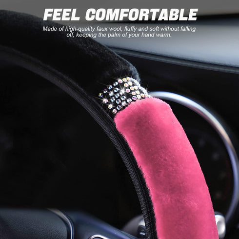 Bling Fluffy Car Steering Wheel Cover, Universal 15 Inch Crystal Rhinestones Steering Wheel Cover for Women Men, Car Interior Accessories Steering...