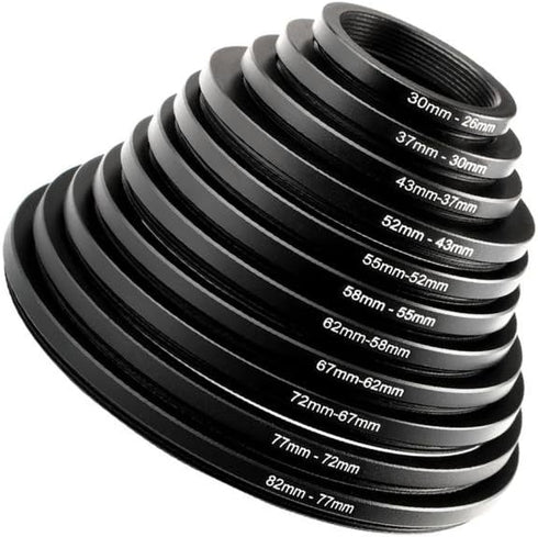 K&F Concept 11 Pieces Step Down Filter Adapter Rings Set, Metal Step Down Filter Adapter Ring Kit 43-37mm 52-43mm 55-52mm 58-55mm 62-58mm 67-62mm ...