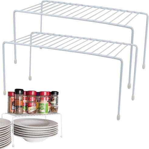 Evelots Wire Rack Cabinet Shelf Organizer -2 Pack Sturdy Metal Cabinet Riser Shelf - Double Space-Great for Kitchen, Freezer, Pantry -Rustproof...